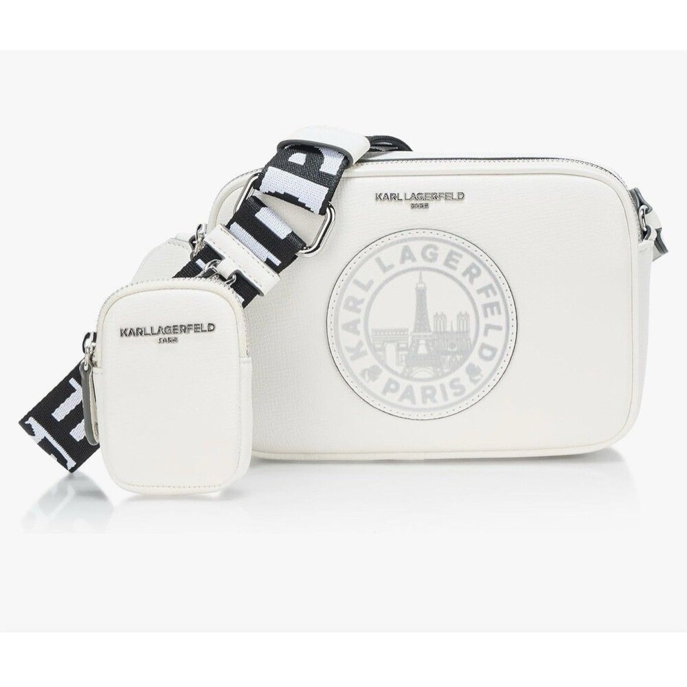 Karl Lagerfeld Crossbody White Paris Skyline Camera Bag Purse & Mini Wallet NWT